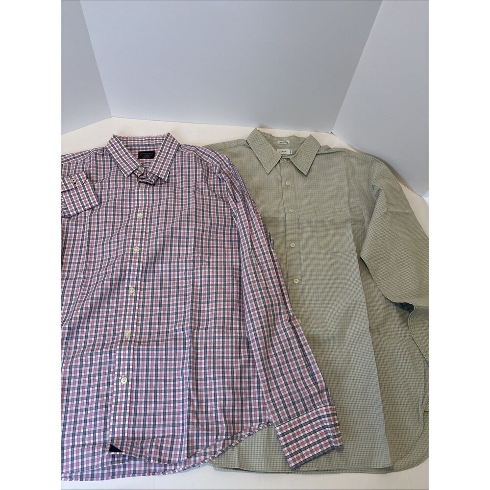 Lot Of 2 Men's L Button Up Dress Shirts UNTUCKit Slim Fit Plaid & J Crew Check
